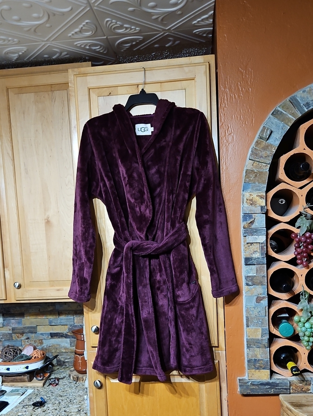 UGG Miranda Maroon Burgundy Plush Fleece Hooded Robe Belted Bath Sleep